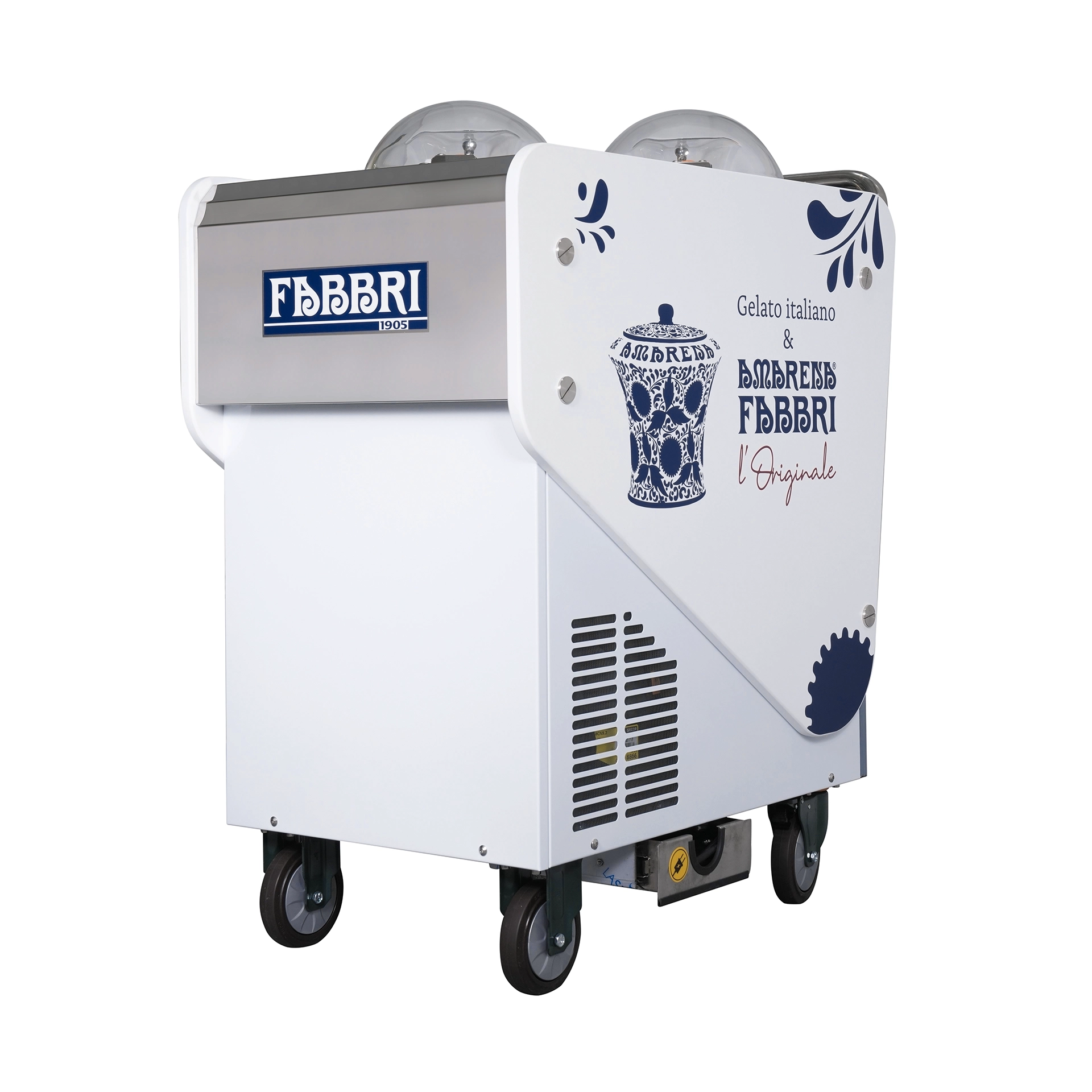 Fabbri 1905 mobile gelato cart with two flavor bowls